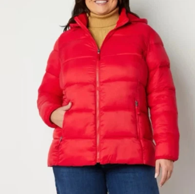 Abrigo acolchado con capucha cremallera completa chaqueta acolchada roja St Johns Bay para mujer talla 3X nuevo con etiquetas Foto 1 de 4