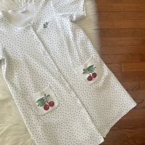 Mary Engelbreit Dream Ware Robe White And Black Dots Cherry Theme Size Large - Picture 1 of 8