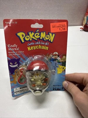 复古全新未拆封 1999 年 Pokemon Meowth 公仔 Poke Ball 基本款趣味钥匙扣 — 第 1/4 张图片