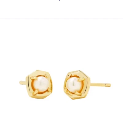 Pendientes Kendra Scott Chapados en Oro 14K Latón Liesel Perla Blanca Nuevos con Etiquetas Foto 1 de 4