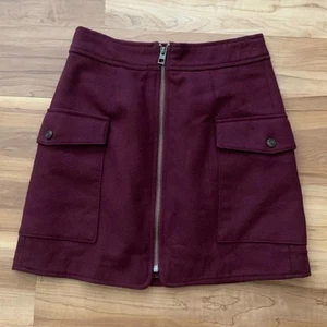 Madewell Zip Front Burgundy Mini Skirt Size 00 Lined Wool Blend - Picture 1 of 10