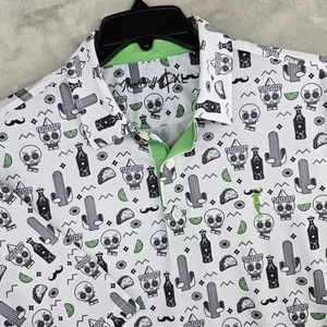 Grunky Dolfer XL Polo Shirt Mens Short Sleeve Fiesta Skull Taco Cactus Golf - Picture 1 of 9