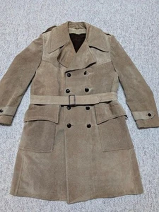 vintage SUEDE leather BELTED double breasted 44 sherlock BELTED trenchcoat L - Picture 1 of 10