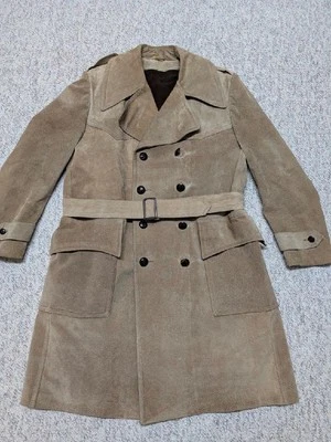 vintage SUEDE leather BELTED double breasted 44 sherlock BELTED trenchcoat L - Image 1 of 4