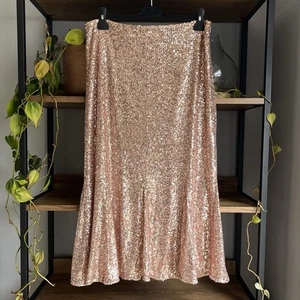 Falda Midi Whistles Suki Lentejuelas Reino Unido 14 Champagne/Oro Rosa Usada Una Vez Inmaculada - Imagen 1 de 5
