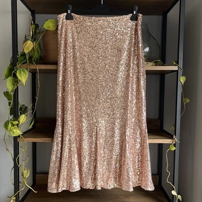 Whistles Suki Sequin Midi Skirt UK 14 Champagne / Rose Gold Worn Once Immaculate - Image 1 of 4