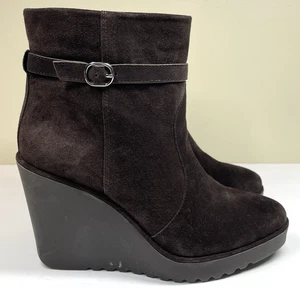 REBECCA MINKOFF Leisoff 4" Wedge Bootie Platform Women's 7 EUR 37.5 Brown Nubuck - Picture 1 of 13