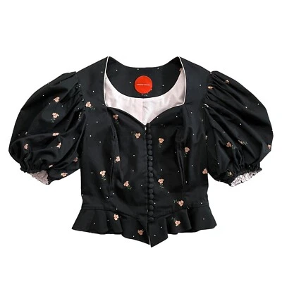 Marianna Senchina Cottagecore Floral Puff Sleeve Corset Blouse Black Large - Image 1 of 4