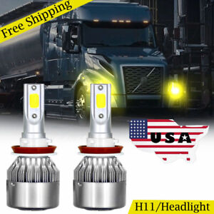 For Volvo VNL VNM 630 670 730 780 04-15 2X 3000K Yellow H11 LED Headlight Bulbs