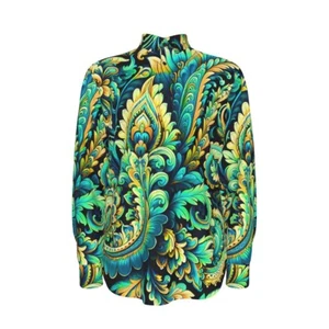 Grün Paisley Baumwolle Herren Hemd Oxford Rave Psy Knopfleiste Blumenmuster Große Größen - Bild 1 von 5