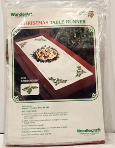 WonderArt #1494 Holly Christmas Table Runner Stamped embroidery 18x41 Sealed - Picture 1 of 4
