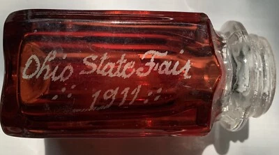 1911 OHIO STATE FAIR RUBY RED FLASH EAPG SALT AND PEPPER SHAKER, 8 SIDES, NO LID - Image 1 of 4