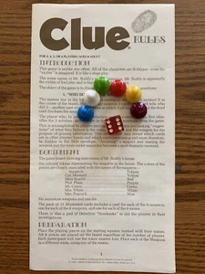 Clue Board Game Replacement Parts 6 Tokens, 1 Red Die And Rules - Picture 1 of 5