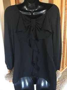 The Limited Women's S Black 3/4 Sleeve Bow Accent Round Neck Blouse - Picture 1 of 5