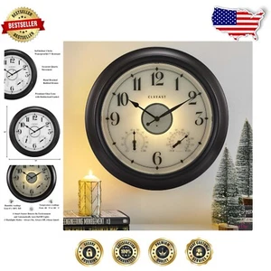Modern Farmhouse 18" Clock with Smart Light Sensor & Weatherproof Features - Picture 1 of 12