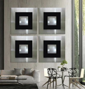 Originale Astratto Metallo Immagine Argento Nero Murale Oltre Divano Moderno 3D - Foto 1 di 10