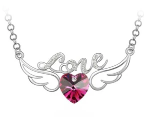 Letter Love Angel Wings Heart Swarovski Crystal Elements 25" Long Chain Necklace - Picture 1 of 18