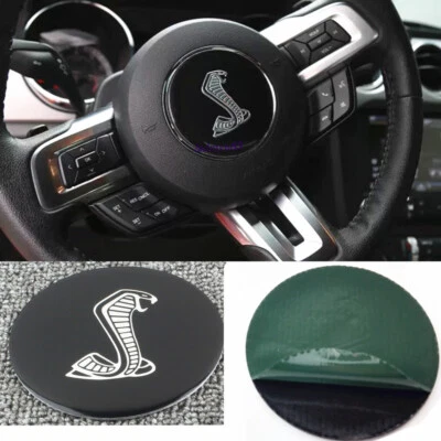3.35'' Black SHELBY Cobra Round Steering Wheel Center Emblem Sticker for Mustang - Image 1 of 3