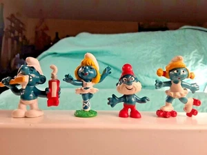 4 VINTAGE SMURFS Smurf Brushing Teeth, Papa Smurf, Bully Ballerina Smurfettte - Picture 1 of 12