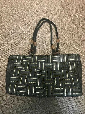 Nuevo ~ M & G Bertini Bolso de Mano Cartera Negro Dorado Tejido Grande Hecho en Italia Foto 1 de 3