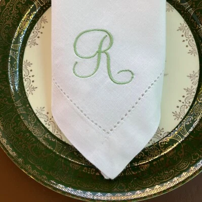Embroidered, 4, 6 or 12, Dinner Napkins,Monogrammed, White Hemstitch, - Image 1 of 4