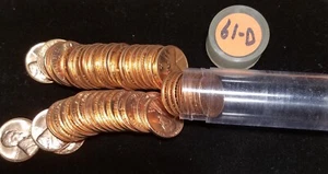 1961-D Lincoln Penny Cent Roll - Gem BU Red - from huge hoard of 1000s of rolls - Picture 1 of 2