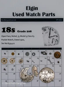 Piezas Reloj Elgin Usado 18/18s Grado 208, Modelo 5, Clase 63, Serie Nº 8334412 - Imagen 1 de 1