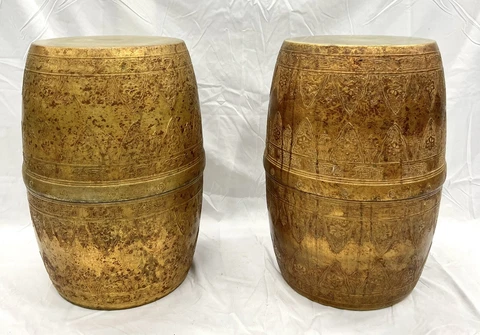 PAIR of Antique Moroccan Cylindrical  Copper Garden End Tables Cover