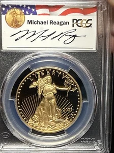 2021 W T1 Gold $50 Reagan Signed 1 oz Proof American Eagle PCGS PR 69 DCAM RARE - Picture 1 of 4