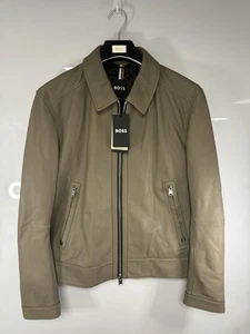 HUGO BOSS Mapson 3 Dark Beige Leather Jacket Size M (48) GENUINE RRP £489 #Y5 - Picture 1 of 7