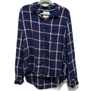 SO Button Up Flanell Top Hemd Damen XL Relaxed Top Navy & Weiß Kariert - Bild 1 von 7