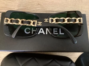 chanel black gold lambskin sunglasses oversize chunky full set CC logo 5208 - Picture 1 of 14