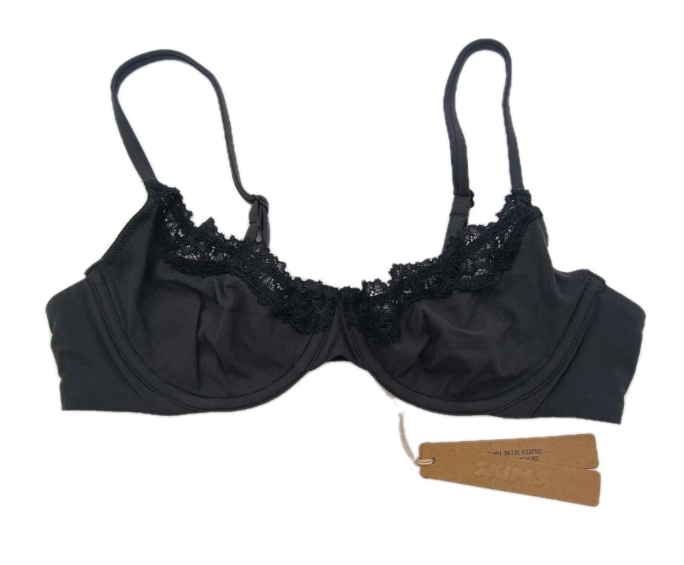 Skims Fits Everybody Lace Unlined Demi Bra 34DD BA-DEM-9062 Onyx