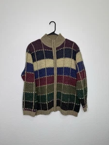 VTG Dress Barn Sweater Sz 18 20 Patchwork Crochet Grandma Fall Autumn Zip Wool - Picture 1 of 15