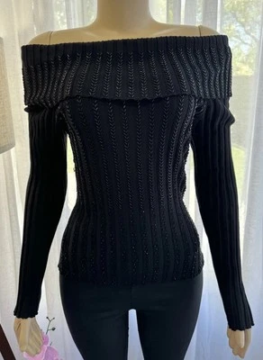 Blusa Camisa Vintage Negra Seda Top Cuentas Acanalada Manga Larga Talla M Samuel Dong Foto 1 de 4