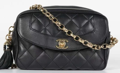 Bolsa de ombro Chanel franja corrente tiracolo ouro preto feminina clássica diamante - Imagem 1 de 4