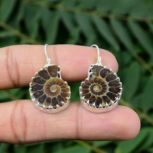 Pendientes colgantes hechos a mano de piedras preciosas fósiles de amonita joyería de plata de ley 925 - Imagen 1 de 7