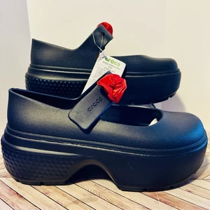 Crocs Stomp Rosette Mary Jane Black Platform Women's 11 Shoes Red Rose Gothic - Picture 1 of 9