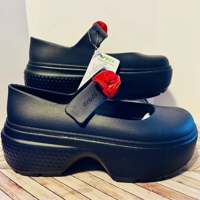 Crocs Stomp Rosette Mary Jane Black Platform Women's 11 Shoes Red Rose Gothic - Image 1 of 4