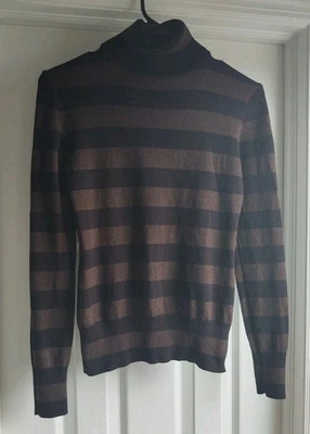 Suéter H&M Negro Marrón Rayas Cuello Alto Tejido Apretado Ligero Pequeño Acrílico/Nylon Foto 1 de 4