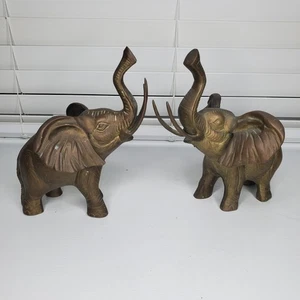 Vintage Heavy Metal Elephant Statues "Trunk Up Good Luck" Lot Of 2 - Picture 1 of 24