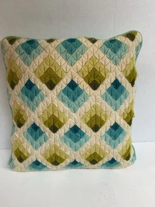 Vintage Nadelkissen geometrisches Design grün & blau 12" quadratisch Handarbeit - Bild 1 von 5