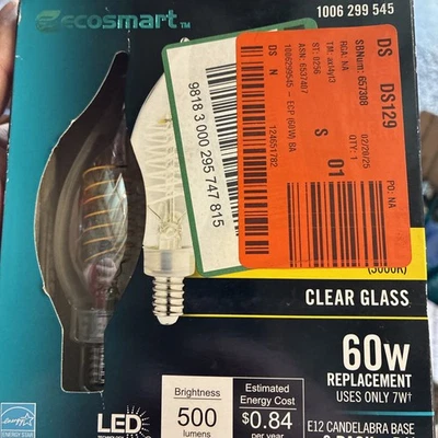 Ecosmart 60-Watt Equivalent Dimmable E12 Candelabra 3 Pack B11 Bright White NOS - Image 1 of 2