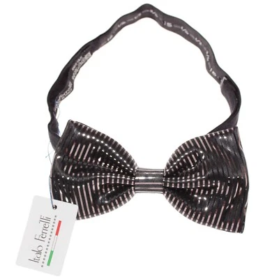 Italo Ferretti новый с Ярлыками галстук-бабочка регулируемый размер в черный/металлик серебро мини полоски - Изображение 1 из 4