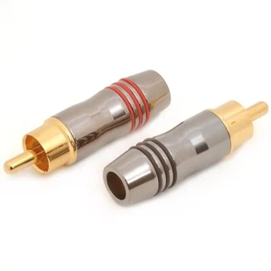 2x Gold Plated Phono Plugs Premium Solder Fit RCA Audio Connectors Red Black - Picture 1 of 3