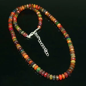 Handmade 925 Sterling Silver Genuine Ethiopian Opal Beads Necklace Jewelry@204 - Picture 1 of 9