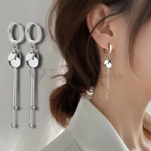 925 Sterling Silver Round Brand Long Tassel Dangle Drop Fashion Women Earrings - Picture 1 of 10