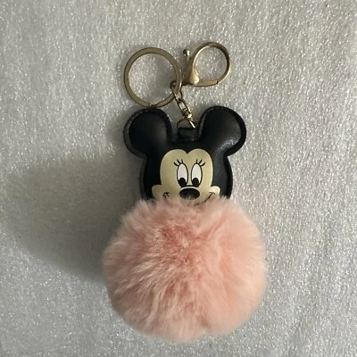 Disney Mickey Mouse Keychain Pink Fuzzy Pom Pom - Image 1 of 3