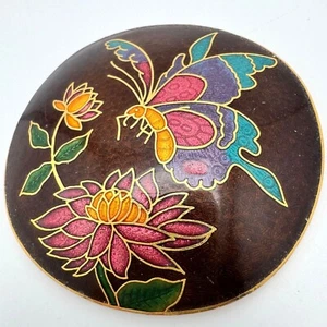 Vintage Cloisonne Enamel Butterfly & Floral Belt Buckle Metal 2 3/8" Womens 1970 - Picture 1 of 7