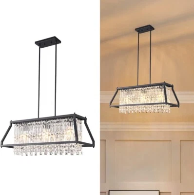 LMQNINE 4 Light Light Fixture Farmhouse Chandelier Black Metal Crystal Pendant - Image 1 of 4